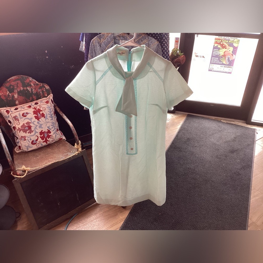 Amy Adams Coral Blue Knit Button-Up Dress